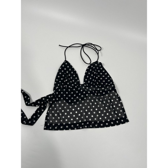 Tops - Y2K Babydoll Going Out Top Womens S Black‎ Polka Dot Sheer Chic Minimalist